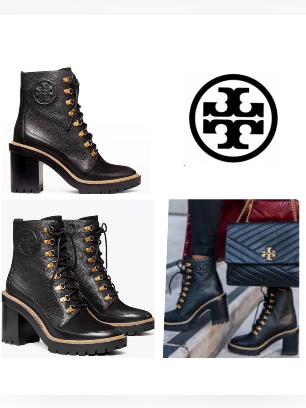 Tory Burch Miller Mixed Leather Lug-Sole Combat Booties